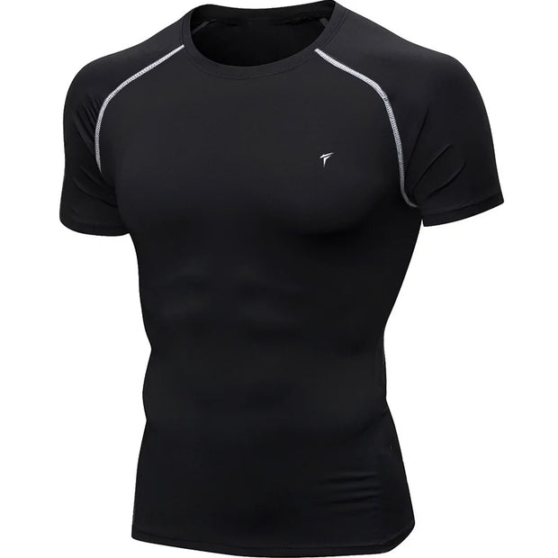 Half Sleeve Black Compression Tee With White Threads