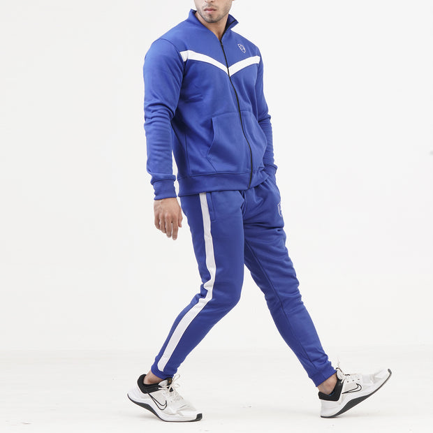 Royal Blue PolyTracksuit With White V Panel
