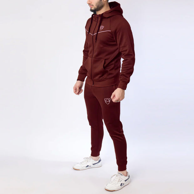 Maroon Fleece Tracksuit With White Piping
