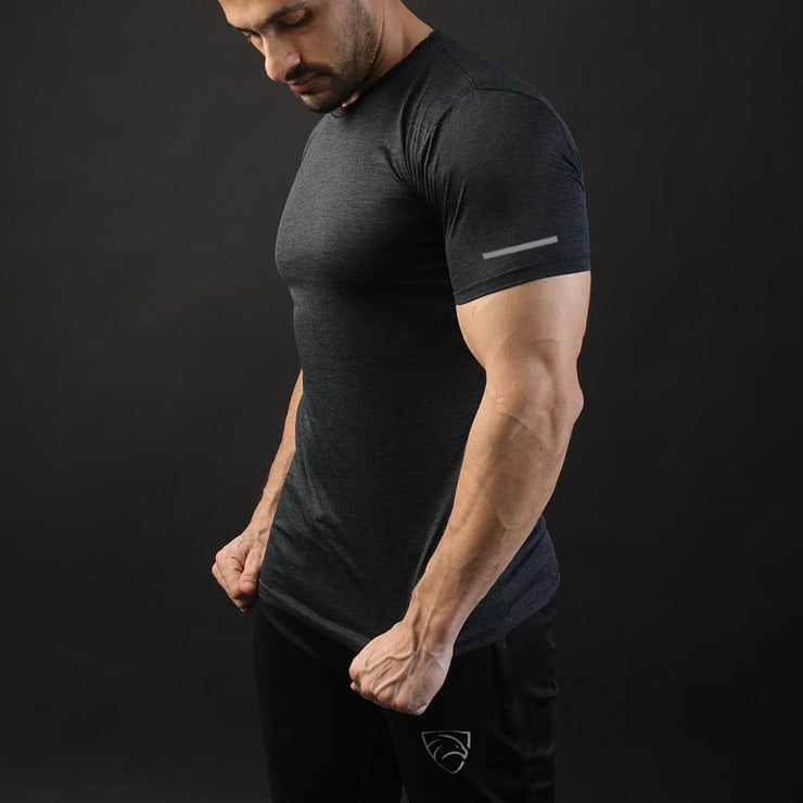 Quick Dry Dark Charcoal Textured Tee With Reflectors