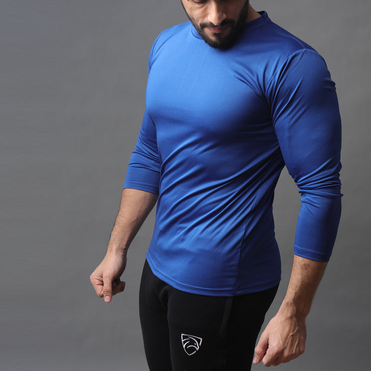 Royal Blue Full Sleeve Performance Tee With White Back Panel