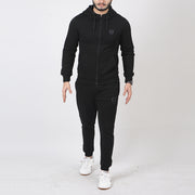 All Black Fleece Tracksuit With Charcoal Logo