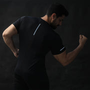 Black Ultimate Performance Compression Tee With Mesh Panel And Reflectors
