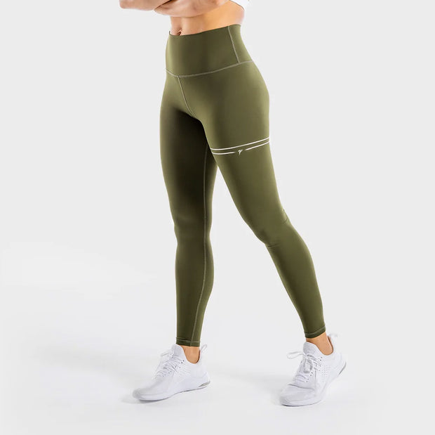 Olive Legging With Two Printed Stripes and Logo