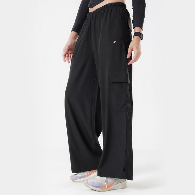 Tf-Premium Black Wide Leg Cargo Women Bottoms
