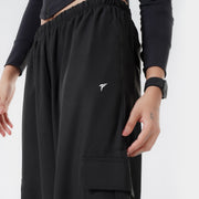 Tf-Premium Black Wide Leg Cargo Women Bottoms