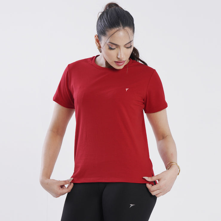 Tf-Premium Red Essential Women Cotton Lycra Tee