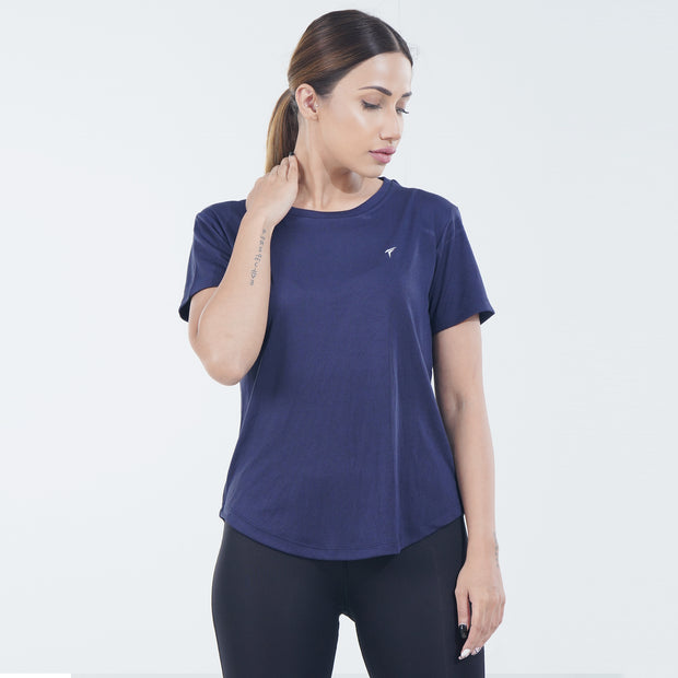 Tf-Navy Half Sleeve Women Mesh Performance Tee