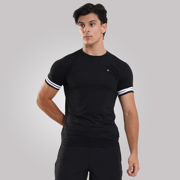TF-Two Stripes Premium Black Mesh Tee