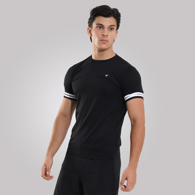 TF-Two Stripes Premium Black Mesh Tee