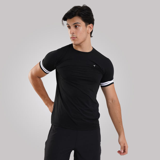 TF-Two Stripes Premium Black Mesh Tee
