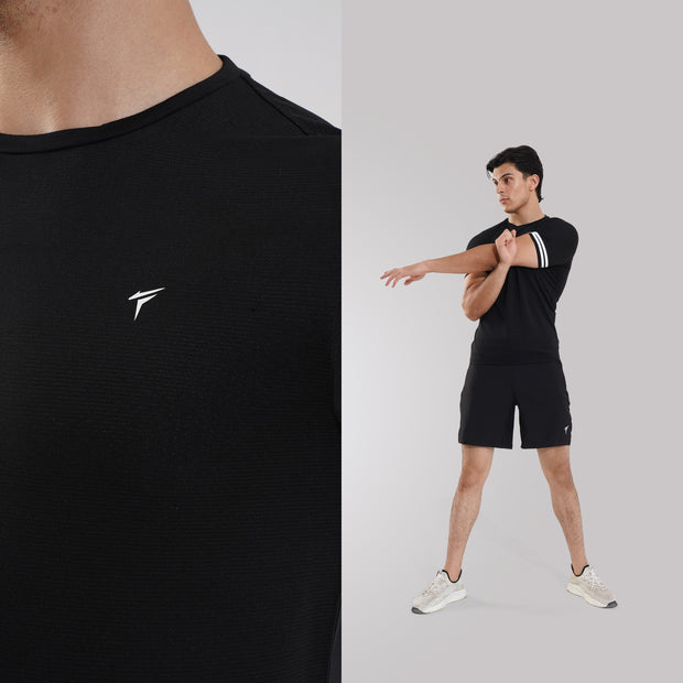TF-Two Stripes Premium Black Mesh Tee