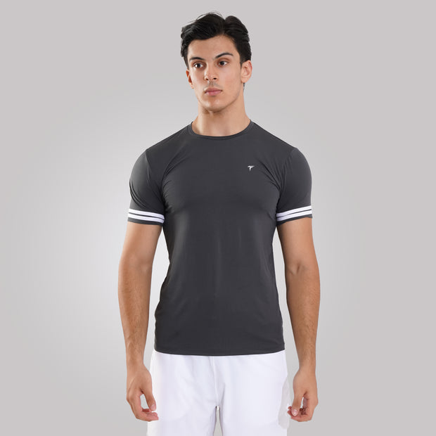 TF-Two Stripes Premium Charcoal Mesh Tee