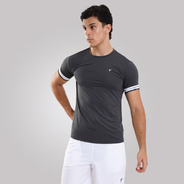 TF-Two Stripes Premium Charcoal Mesh Tee