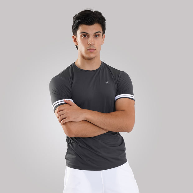 TF-Two Stripes Premium Charcoal Mesh Tee