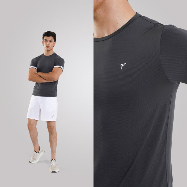 TF-Two Stripes Premium Charcoal Mesh Tee