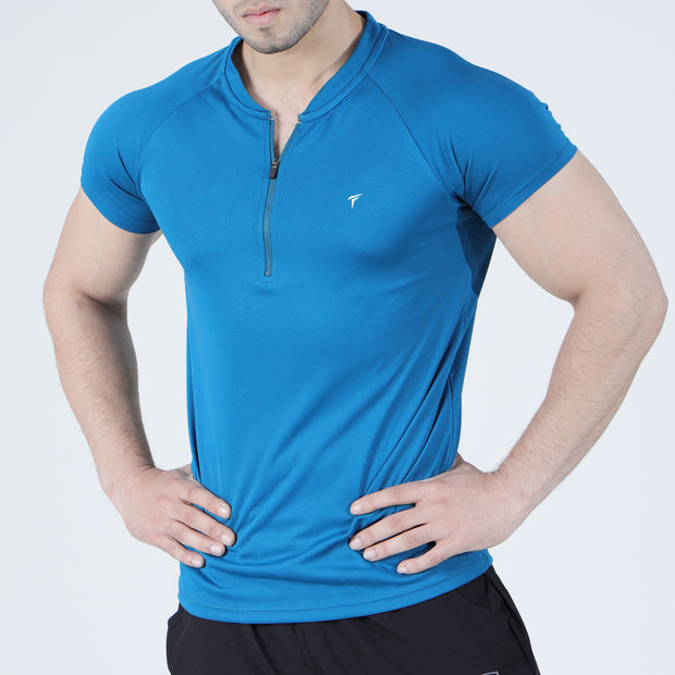 Teal Green Mesh Quarter Zip Half Sleeve Tee