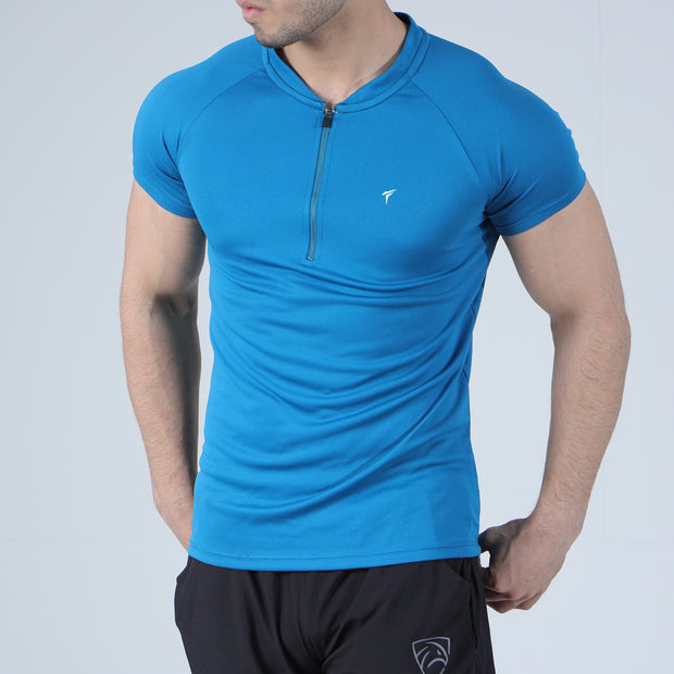 Teal Green Mesh Quarter Zip Half Sleeve Tee