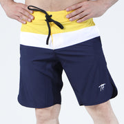 Yellow White and Navy Tri-Panel Fitness Stage Shorts