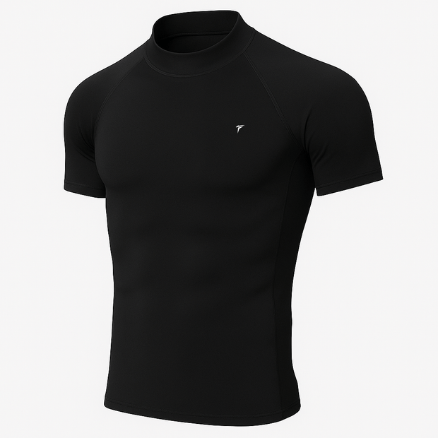 Half Sleeve Black Mock Neck Compression Tee