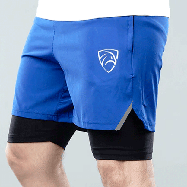Blue And Black Micro Premium Compression Shorts With Reflectors