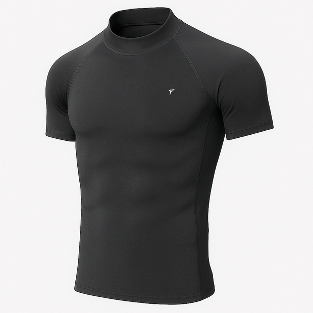 Half Sleeve Grey Mock Neck Compression Tee