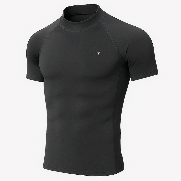 Half Sleeve Grey Mock Neck Compression Tee
