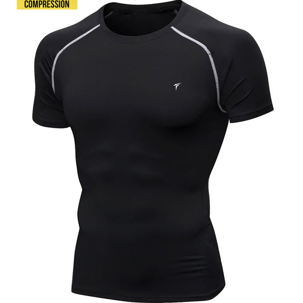 Half Sleeve Black Compression Tee With White Threads