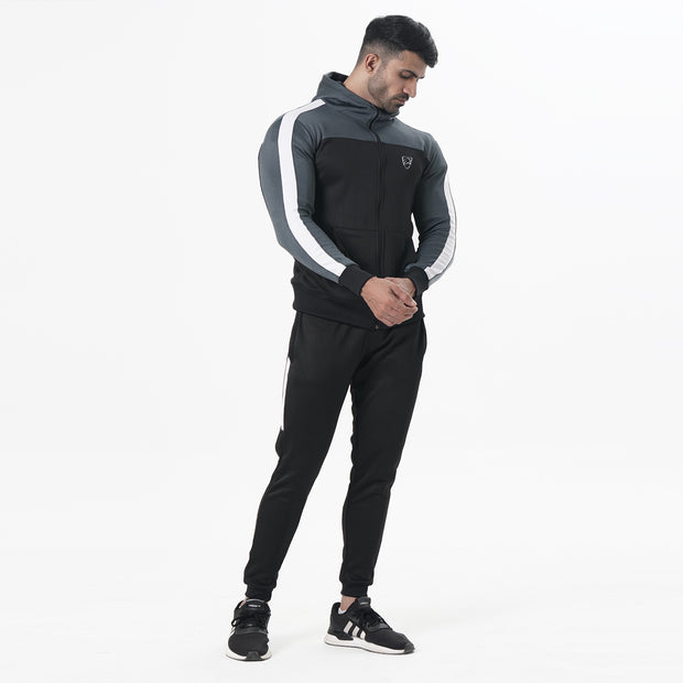 Charcoal And Black Training Tracksuit With White Panel