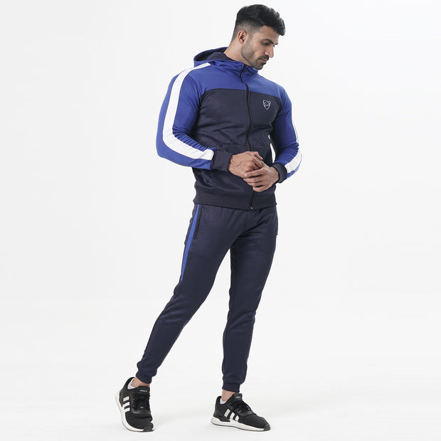 Navy And Royal Blue Training Tracksuit With White Panel