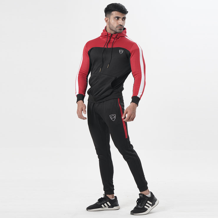 Black And Red Training Tracksuit With White Panel
