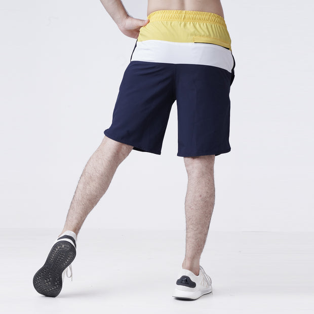Yellow White Navy Tri-Panel Fitness Stage Shorts