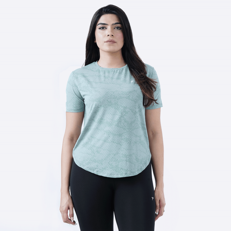 Tf-Light Green Camouflage Mesh Women Tee