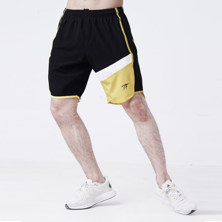Black White And Yellow Contrast Fitness Stage Shorts