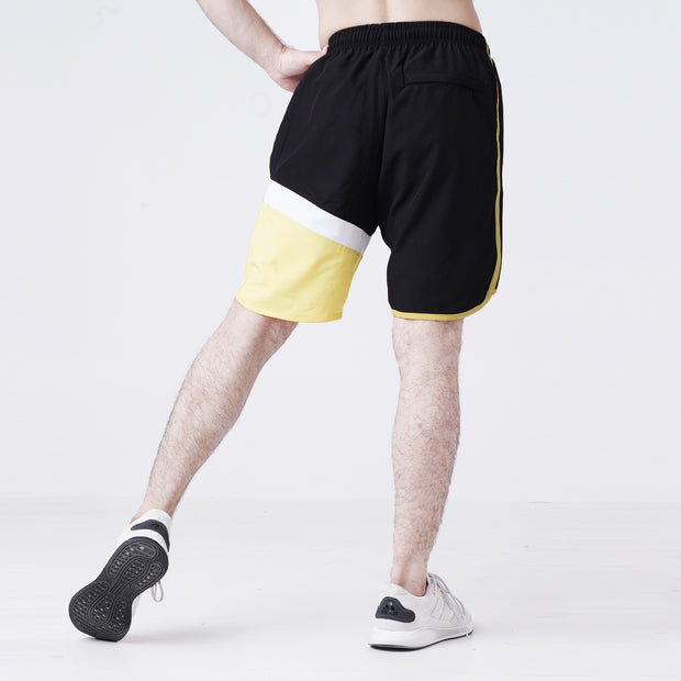 Black White And Yellow Contrast Fitness Stage Shorts