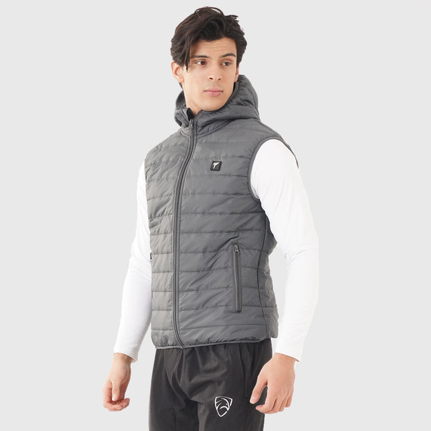 Tf-Premium Grey Sleeveless Puffer Hoodie Jacket