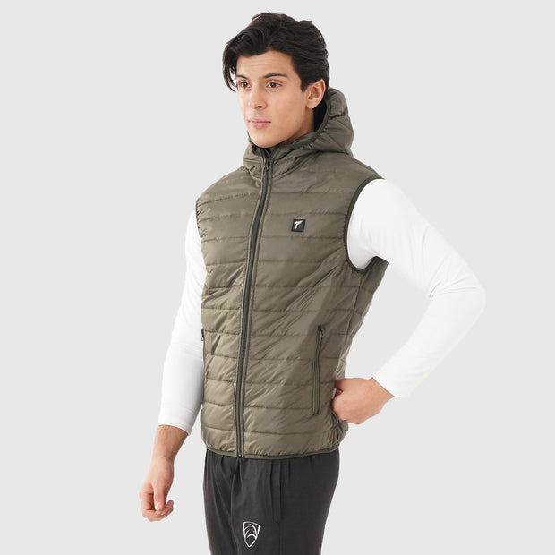 Tf-Premium Olive Sleeveless Puffer Hoodie Jacket