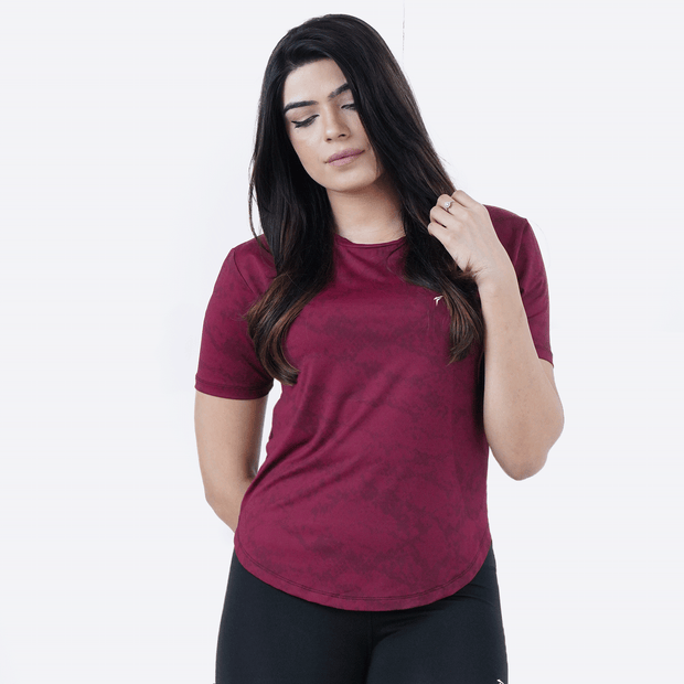 Tf-Maroon Camouflage Mesh Women Tee