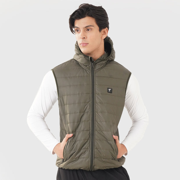 Tf-Premium Olive Sleeveless Puffer Hoodie Jacket
