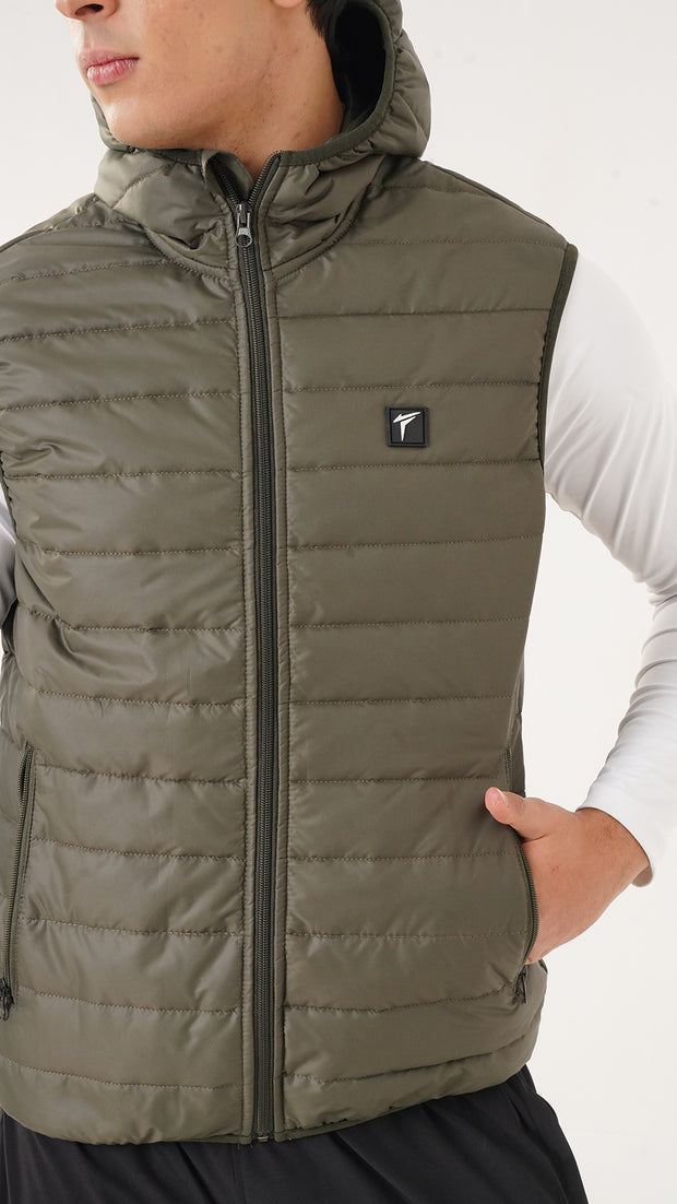 Tf-Premium Olive Sleeveless Puffer Hoodie Jacket