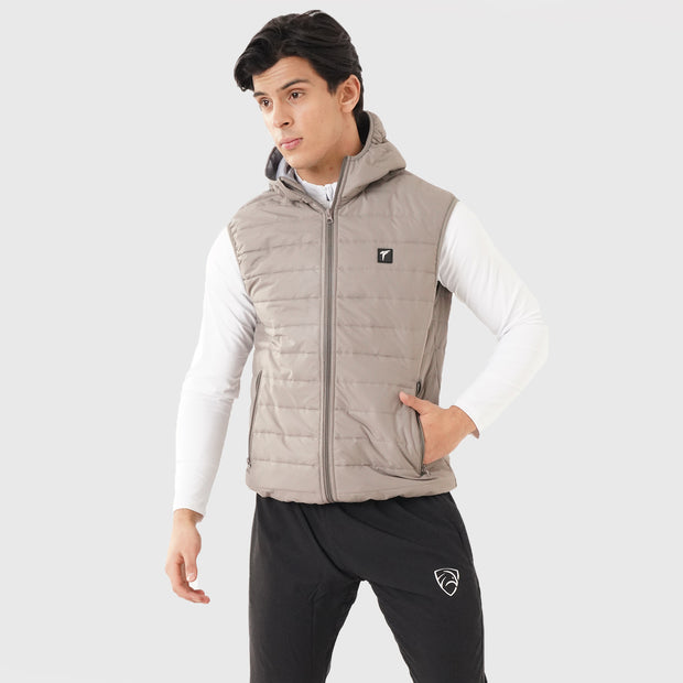 Tf-Premium Light Brown Sleeveless Puffer Hoodie Jacket