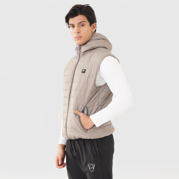 Tf-Premium Light Brown Sleeveless Puffer Hoodie Jacket