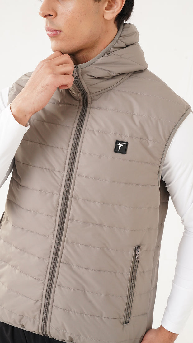 Tf-Premium Light Brown Sleeveless Puffer Hoodie Jacket