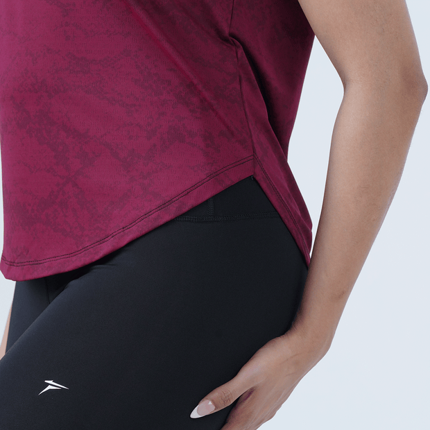 Tf-Maroon Camouflage Mesh Women Tee