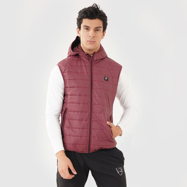 Tf-Premium Maroon Sleeveless Puffer HoodieJacket