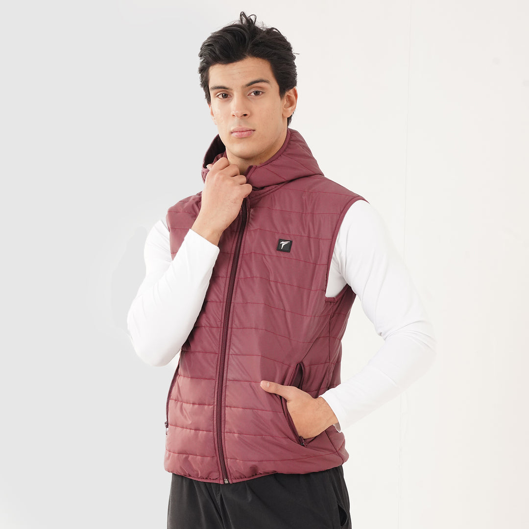 Tf-Premium Maroon Sleeveless Puffer HoodieJacket