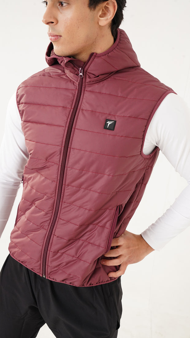 Tf-Premium Maroon Sleeveless Puffer HoodieJacket