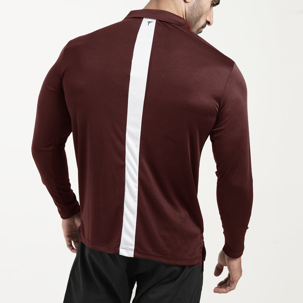 Tf-Full Sleeve Maroon Polo Tee With White Back Panel