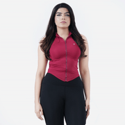 Tf-Sleeveless Ultra Premium Maroon Compression Zipper Top