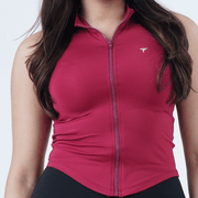 Tf-Sleeveless Ultra Premium Maroon Compression Zipper Top